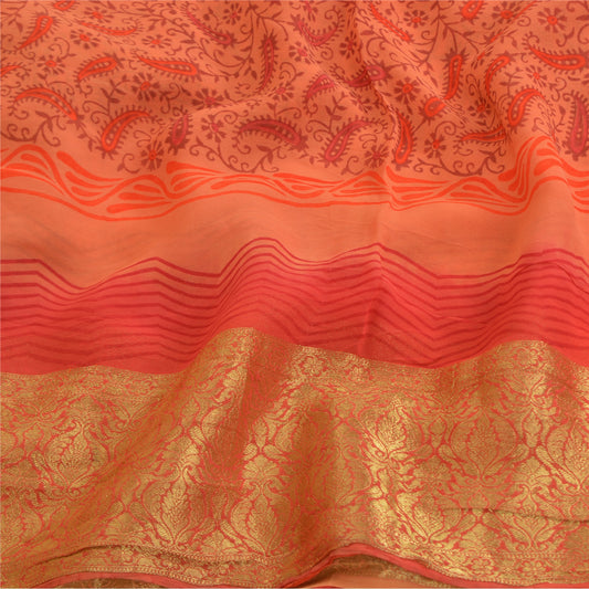 Sanskriti Vintage Red Sarees Blend Georgette Printed Zari Work Sari Craft Sustainable Fabric