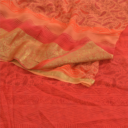 Sanskriti Vintage Red Sarees Blend Georgette Printed Zari Work Sari Craft Sustainable Fabric