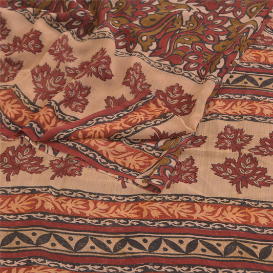 Sanskriti Vintage Dark Red Sarees Pure Georgette Silk Printed Sari Craft Sustainable Fabric