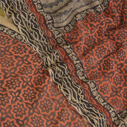 Sanskriti Vintage Pure Georgette Silk Sarees Red Printed Sari 5yd Craft Sustainable Fabric