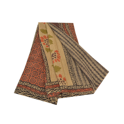 Sanskriti Vintage Pure Georgette Silk Sarees Red Printed Sari 5yd Craft Sustainable Fabric