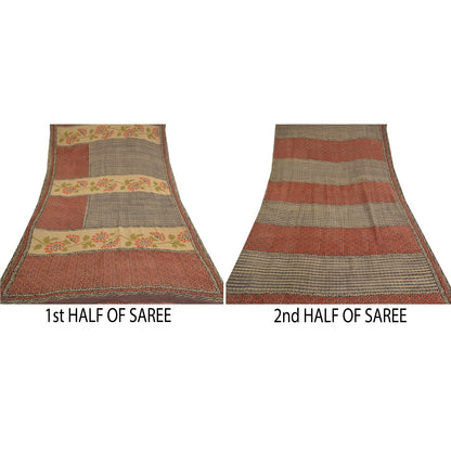 Sanskriti Vintage Pure Georgette Silk Sarees Red Printed Sari 5yd Craft Sustainable Fabric