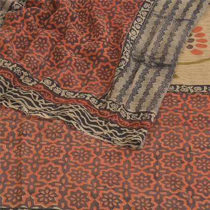 Sanskriti Vintage Pure Georgette Silk Sarees Red Printed Sari 5yd Craft Sustainable Fabric
