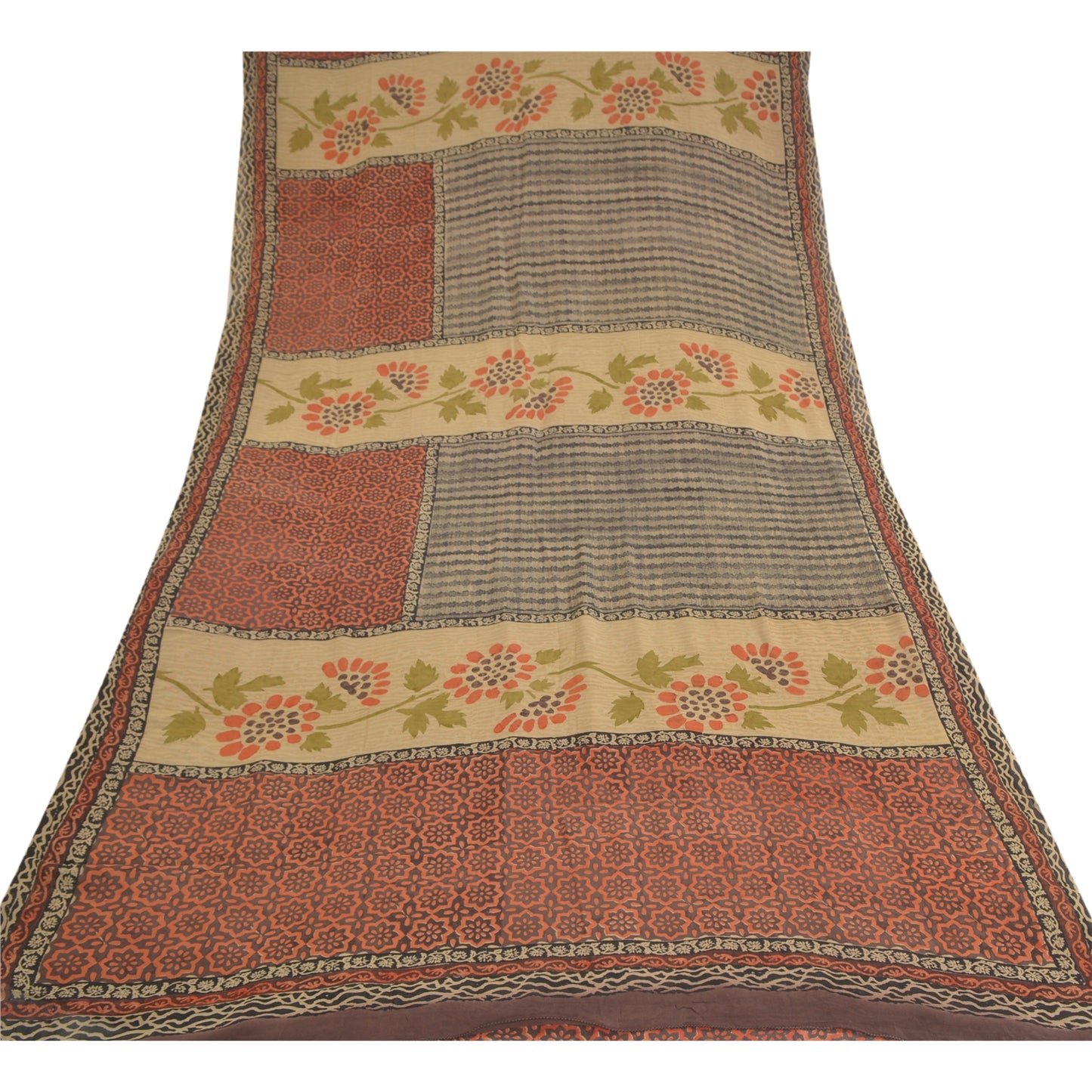 Sanskriti Vintage Pure Georgette Silk Sarees Red Printed Sari 5yd Craft Sustainable Fabric