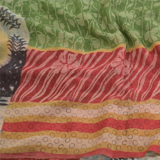 Sanskriti Vintage Pure Georgette Silk Sarees Green Printed Sari 5yd Craft Sustainable Fabric