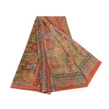 Load image into Gallery viewer, Sanskriti Vintage Pure Georgette Silk Sarees Peach Printed Sari 5yd Craft Fabric
