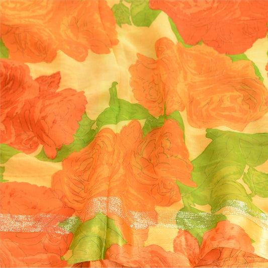 Sanskriti Vintage Blend Georgette Sarees Orange Printed Sari Soft Craft Sustainable Fabric