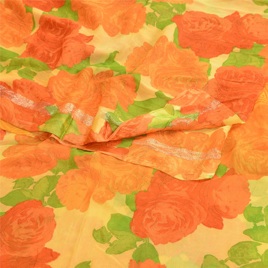 Sanskriti Vintage Blend Georgette Sarees Orange Printed Sari Soft Craft Sustainable Fabric