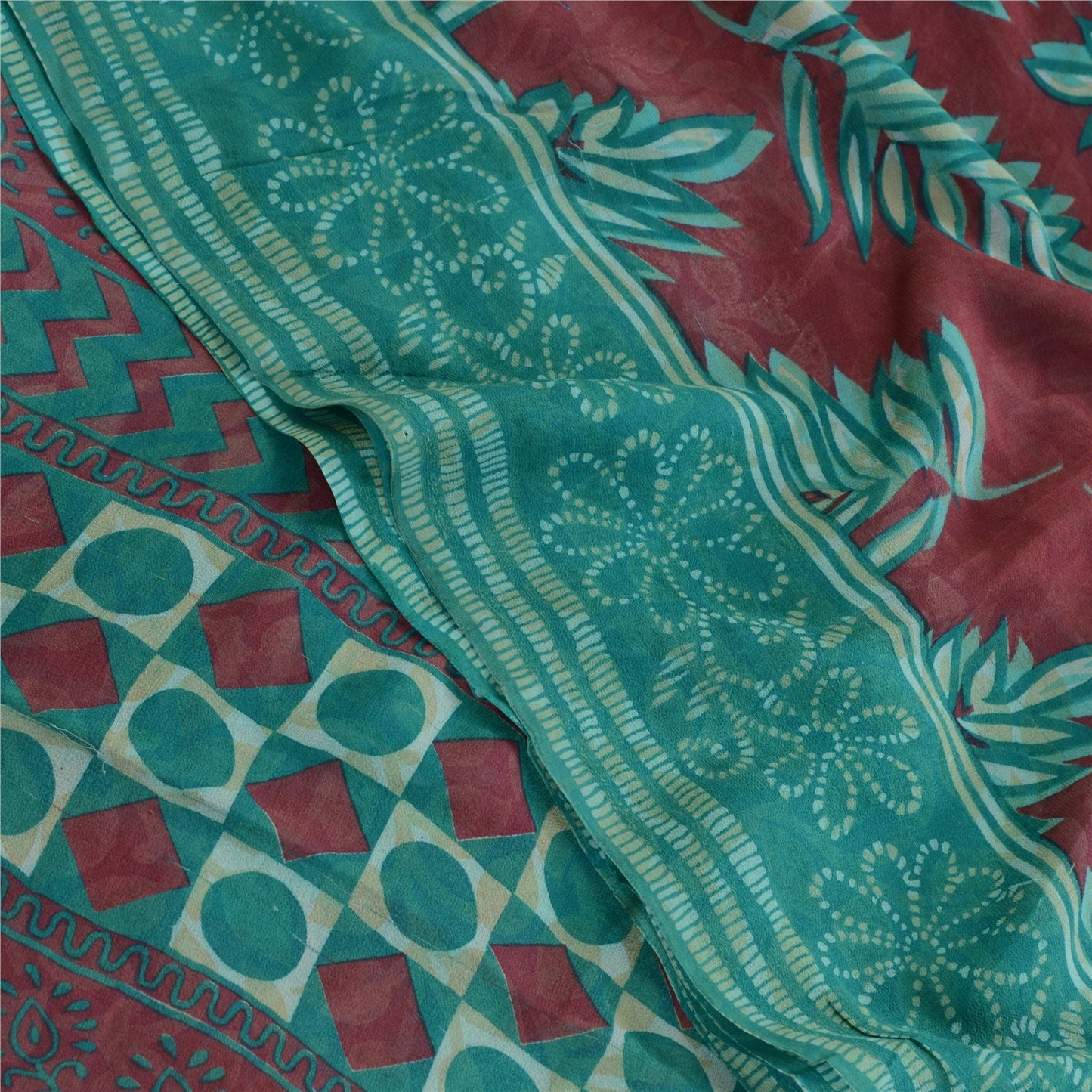 Sanskriti Vintage Grønne Ren Georgette Silke Sarier Trykt Sari 5yd Håndværk Bæredygtigt Stoff