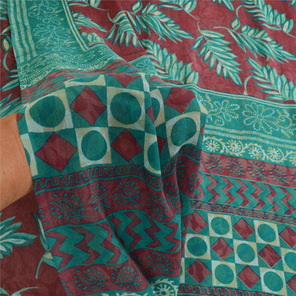 Sanskriti Vintage Grønne Ren Georgette Silke Sarier Trykt Sari 5yd Håndværk Bæredygtigt Stoff