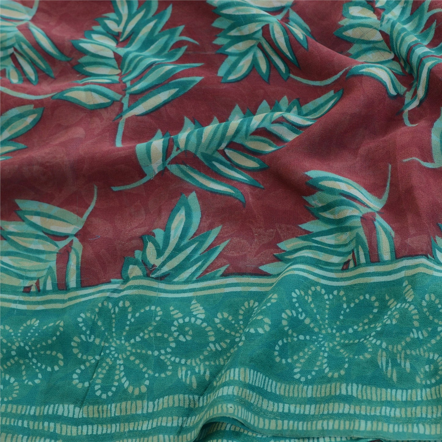 Sanskriti Vintage Grønne Ren Georgette Silke Sarier Trykt Sari 5yd Håndværk Bæredygtigt Stoff