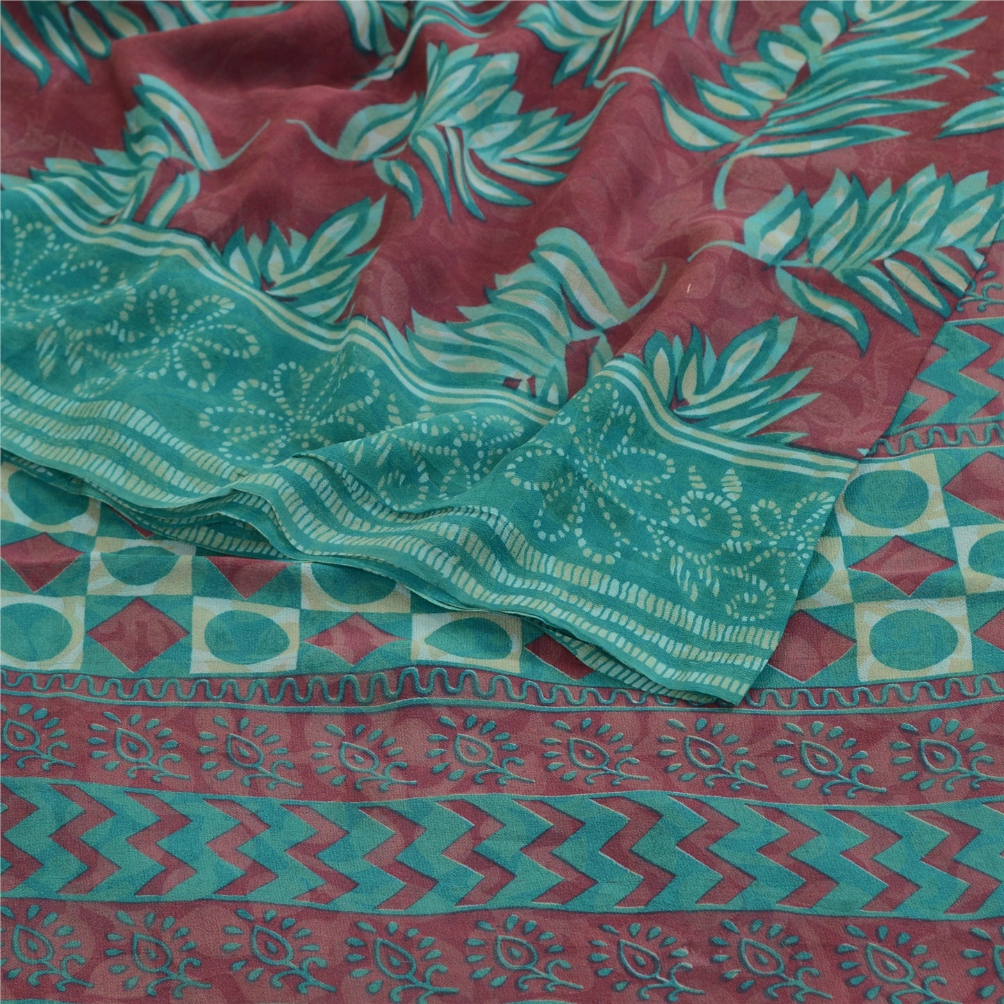 Sanskriti Vintage Grønne Ren Georgette Silke Sarier Trykt Sari 5yd Håndværk Bæredygtigt Stoff