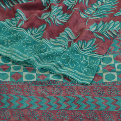 Sanskriti Vintage Grønne Ren Georgette Silke Sarier Trykt Sari 5yd Håndværk Bæredygtigt Stoff