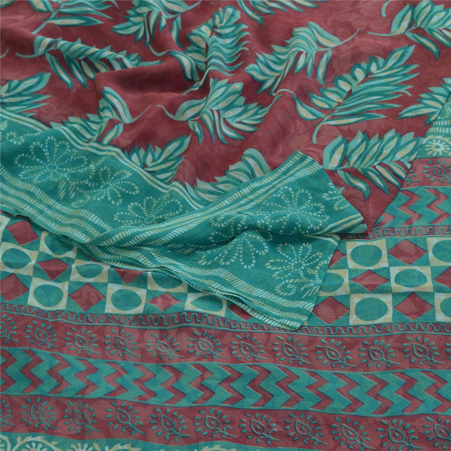 Sanskriti Vintage Grønne Ren Georgette Silke Sarier Trykt Sari 5yd Håndværk Bæredygtigt Stoff