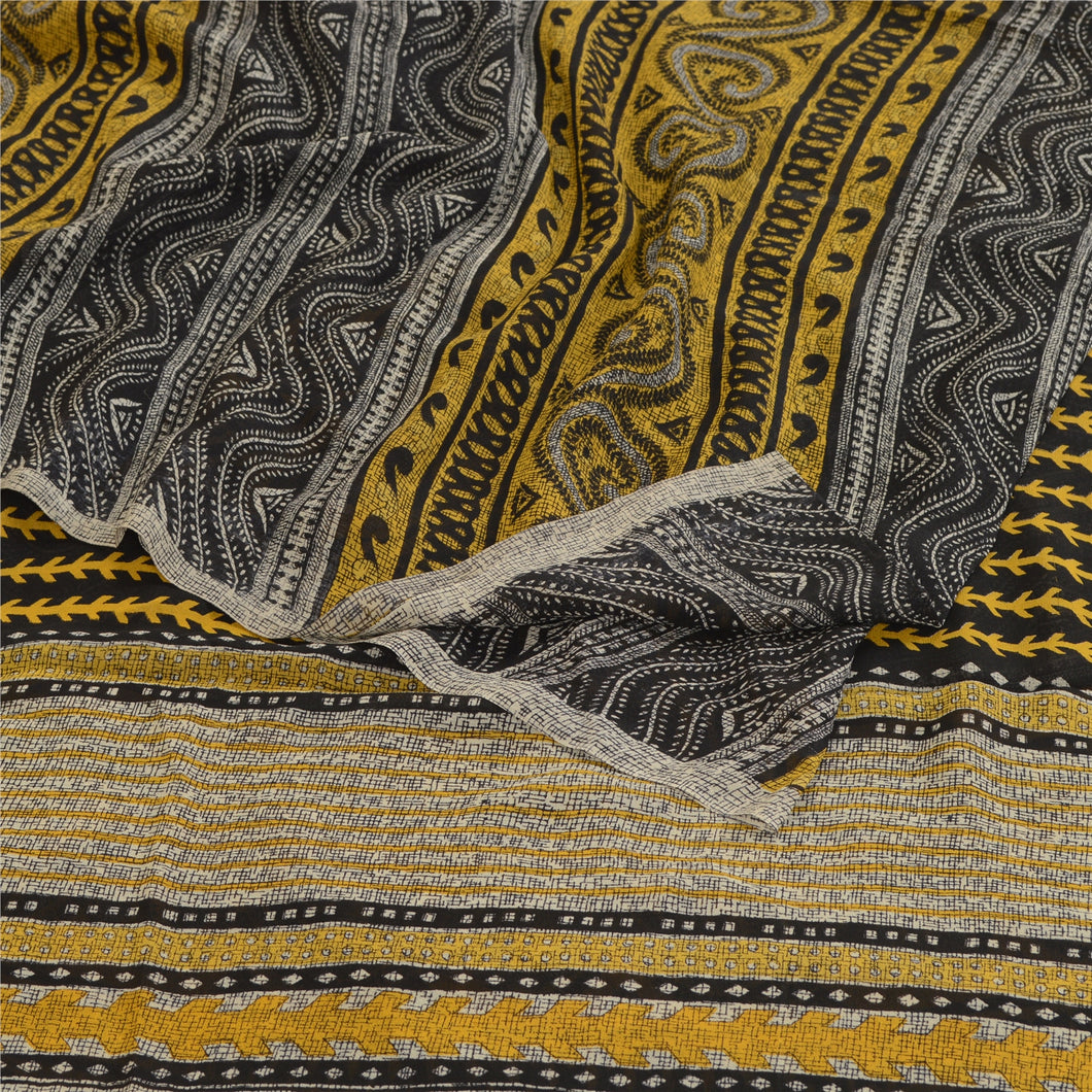 Sanskriti Vintage Yellow Pure Georgette Silk Sarees Printed Sari Craft Fabric