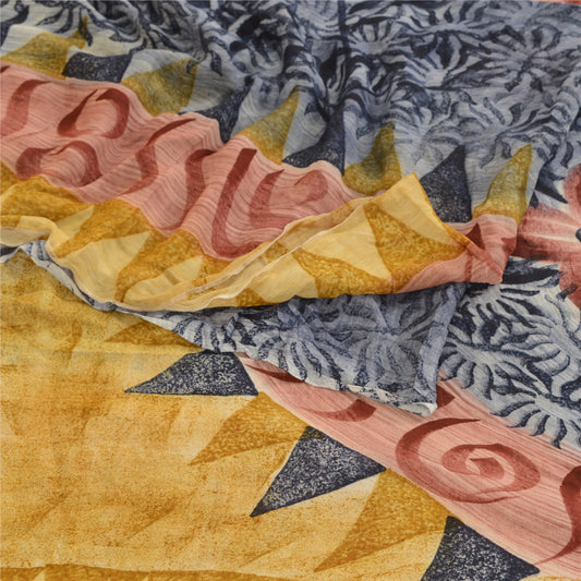 Sanskriti Vintage Gray Indian Blend Georgette Sarees Printed Sari Craft Sustainable Fabric