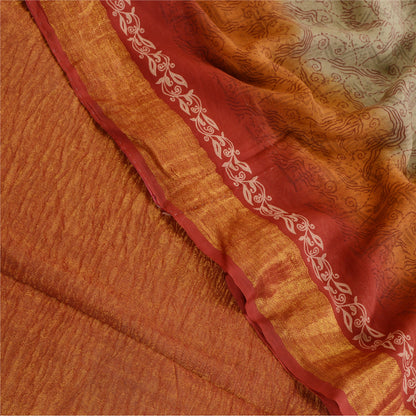 Sanskriti Vintage Olive Green Pure Georgette Silk Sarees Print Sari Craft Sustainable Fabric