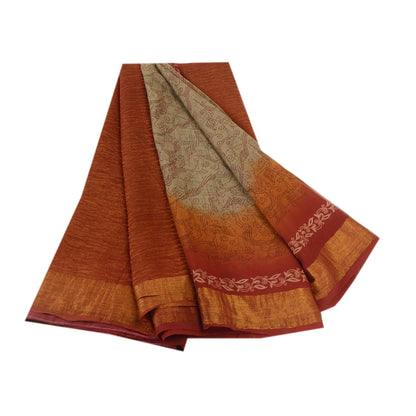 Sanskriti Vintage Olive Green Pure Georgette Silk Sarees Print Sari Craft Sustainable Fabric