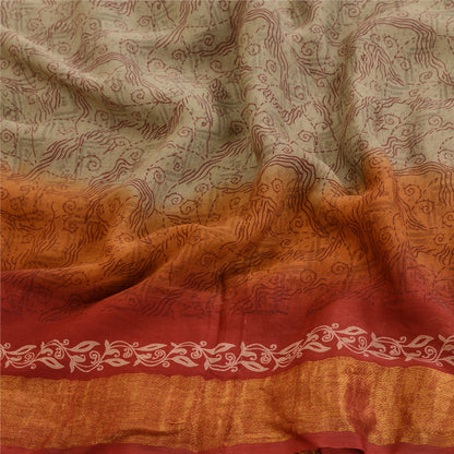 Sanskriti Vintage Olive Green Pure Georgette Silk Sarees Print Sari Craft Sustainable Fabric