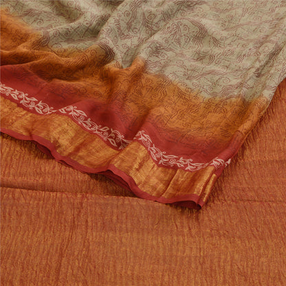 Sanskriti Vintage Olive Green Pure Georgette Silk Sarees Print Sari Craft Sustainable Fabric