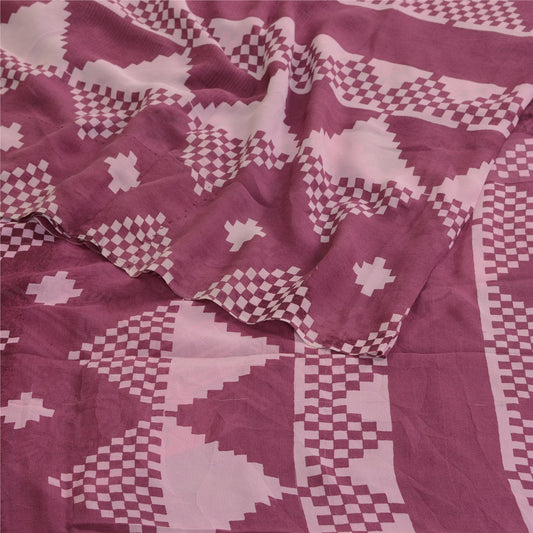 Sanskriti Vintage Purple Pure Geogette Silk Sarees Printed Sari 5yd Craft Sustainable Fabric