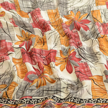 Sanskriti Vintage Red Sarees Indian Mose Crepe Printed Sari Soft Craft Sustainable Fabric