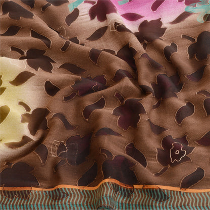 Sanskriti Vintage Brown Indian Sarees Georgette Printed Sari 5yd Craft Sustainable Fabric