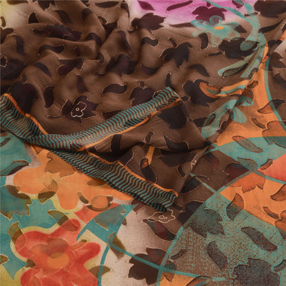Sanskriti Vintage Brown Indian Sarees Georgette Printed Sari 5yd Craft Sustainable Fabric