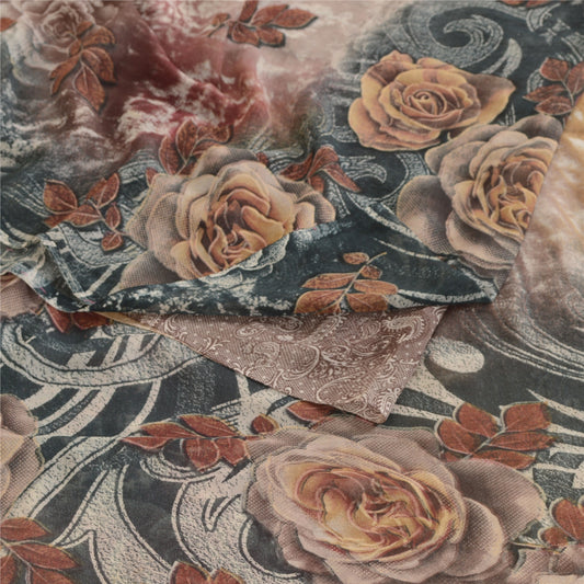 Sanskriti Vintage Sarees Indian Multi Georgette Printed Sari 5yd Craft Sustainable Fabric