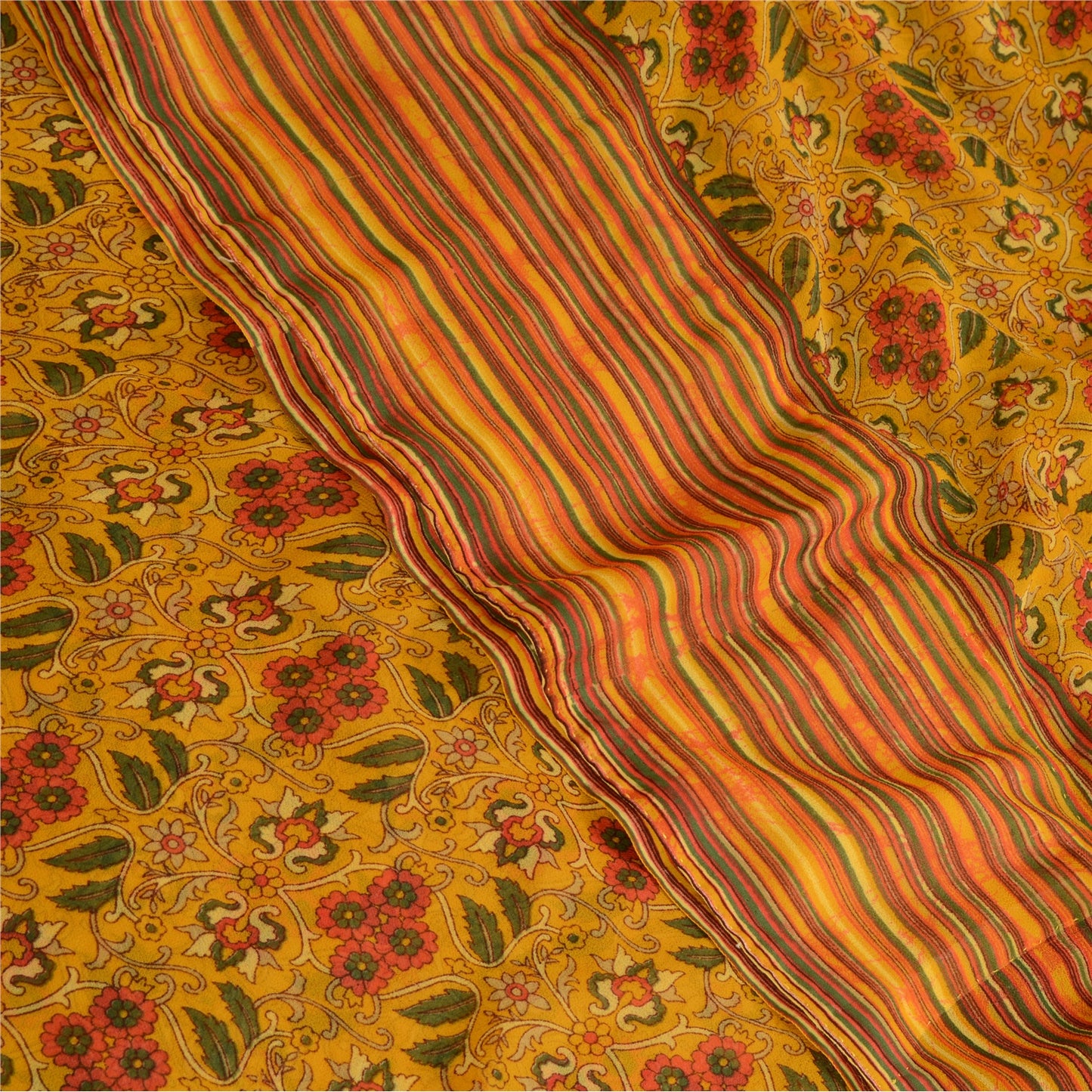 Sanskriti Vintage Mustard Sarees Georgette Printed Sari Soft Floral Craft Sustainable Fabric