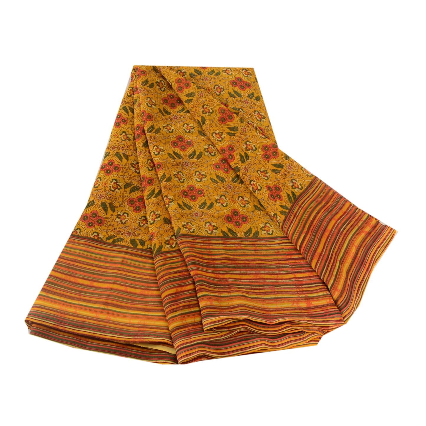 Sanskriti Vintage Mustard Sarees Georgette Printed Sari Soft Floral Craft Sustainable Fabric
