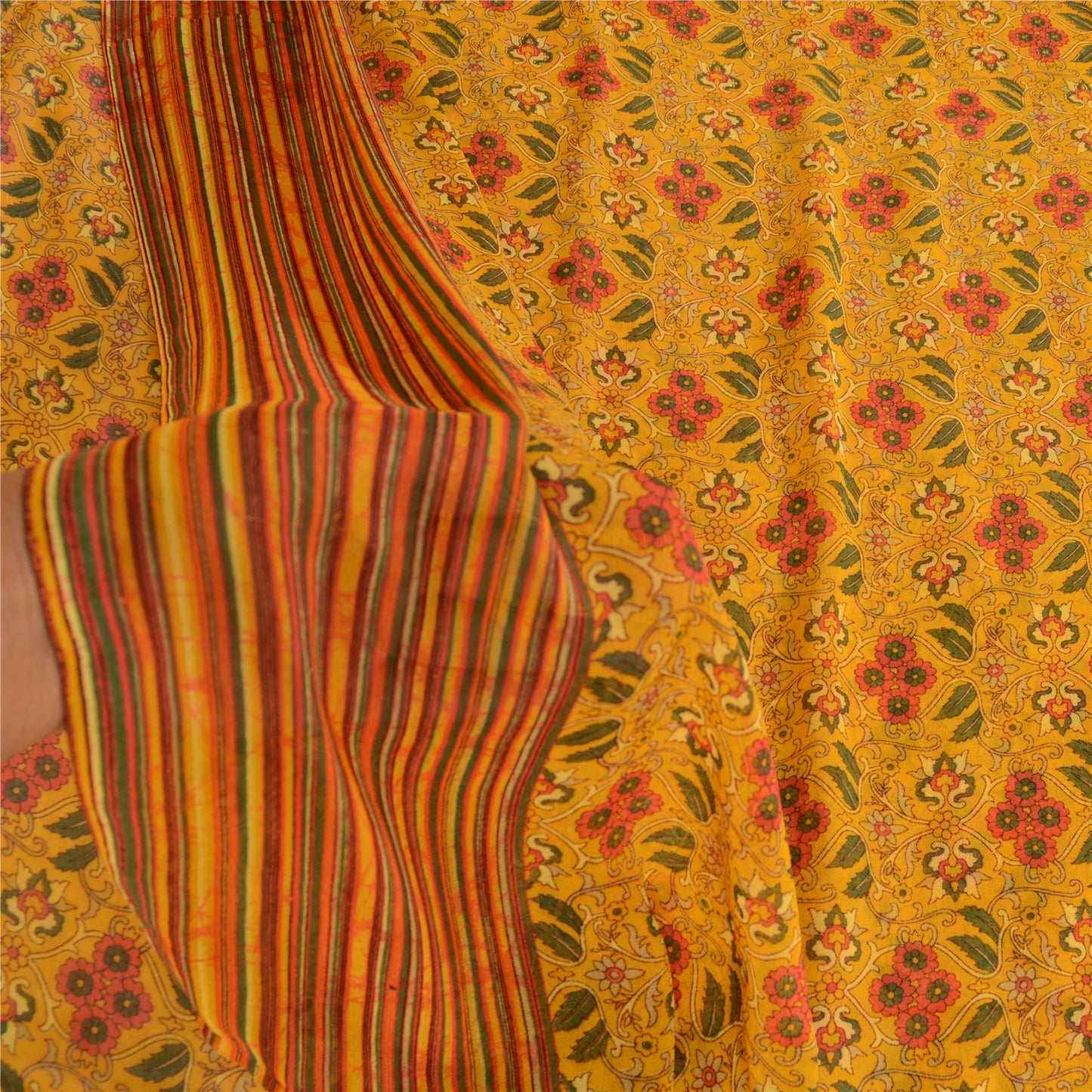 Sanskriti Vintage Mustard Sarees Georgette Printed Sari Soft Floral Craft Sustainable Fabric