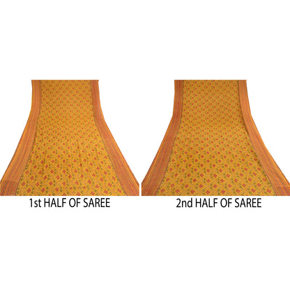 Sanskriti Vintage Mustard Sarees Georgette Printed Sari Soft Floral Craft Sustainable Fabric