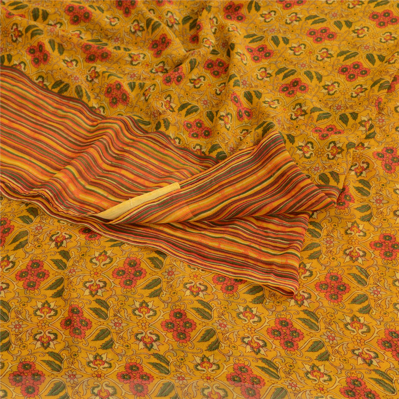 Sanskriti Vintage Mustard Sarees Georgette Printed Sari Soft Floral Craft Sustainable Fabric