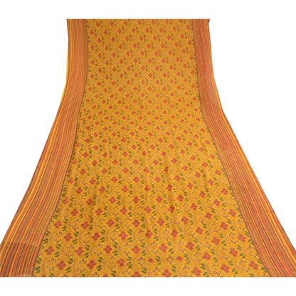 Sanskriti Vintage Mustard Sarees Georgette Printed Sari Soft Floral Craft Sustainable Fabric