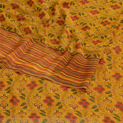 Sanskriti Vintage Mustard Sarees Georgette Printed Sari Soft Floral Craft Sustainable Fabric