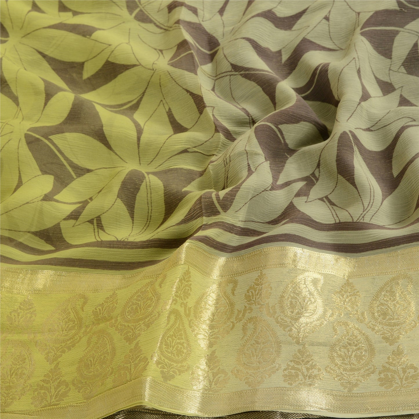 Sanskriti Vintage Green Sarees Blend Georgette Print Zari Sari 5yd Craft Sustainable Fabric