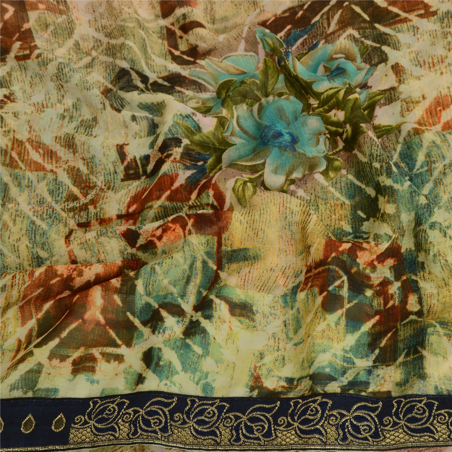 Sanskriti Vintage Multi Georgette Sarees Printed Sari 5yd Floral Craft Sustainable Fabric