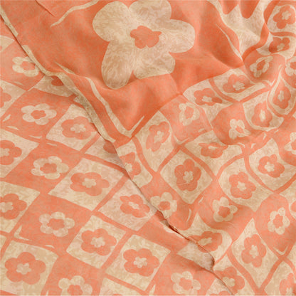 Sanskriti Vintage Peach Pure Georgette Silk Sarees Printed Sari 5yd Craft Sustainable Fabric