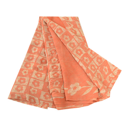 Sanskriti Vintage Peach Pure Georgette Silk Sarees Printed Sari 5yd Craft Sustainable Fabric