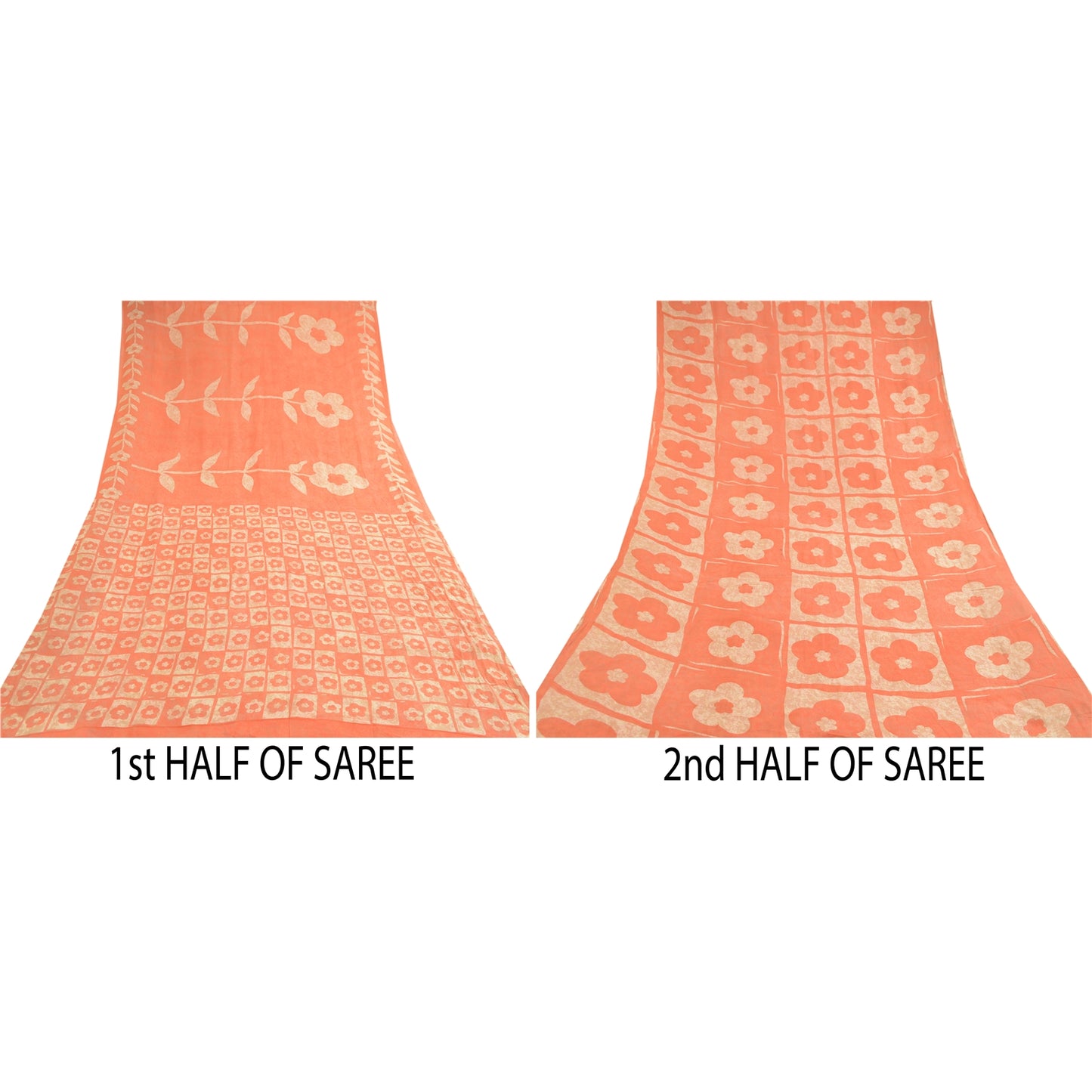 Sanskriti Vintage Peach Pure Georgette Silk Sarees Printed Sari 5yd Craft Sustainable Fabric