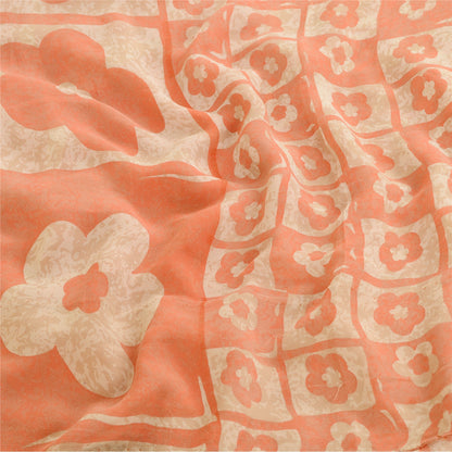 Sanskriti Vintage Peach Pure Georgette Silk Sarees Printed Sari 5yd Craft Sustainable Fabric