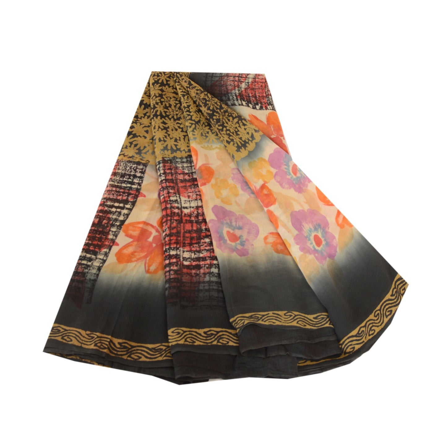 Sanskriti Vintage Multi Pure Georgette Silk Sarees Printed Sari 5yd Craft Sustainable Fabric