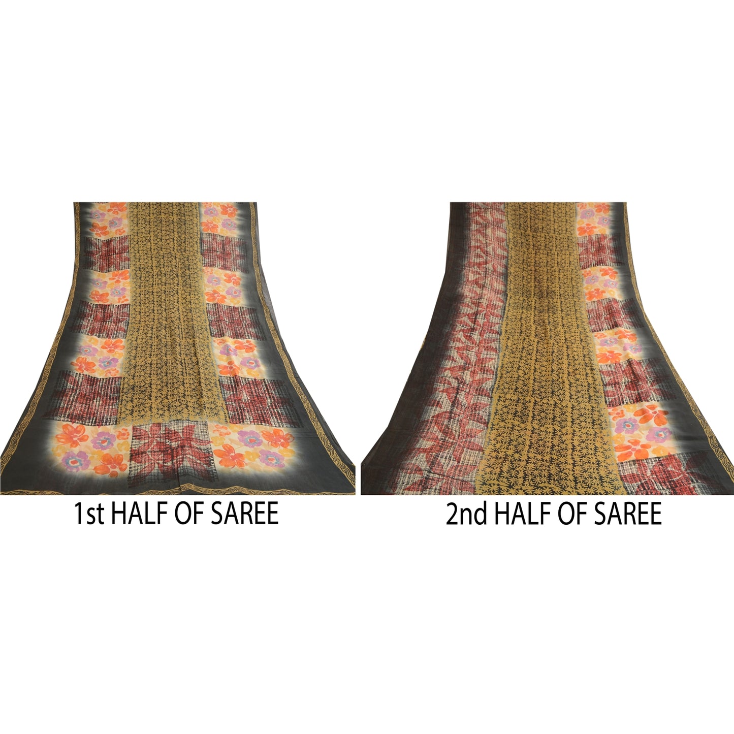 Sanskriti Vintage Multi Pure Georgette Silk Sarees Printed Sari 5yd Craft Sustainable Fabric