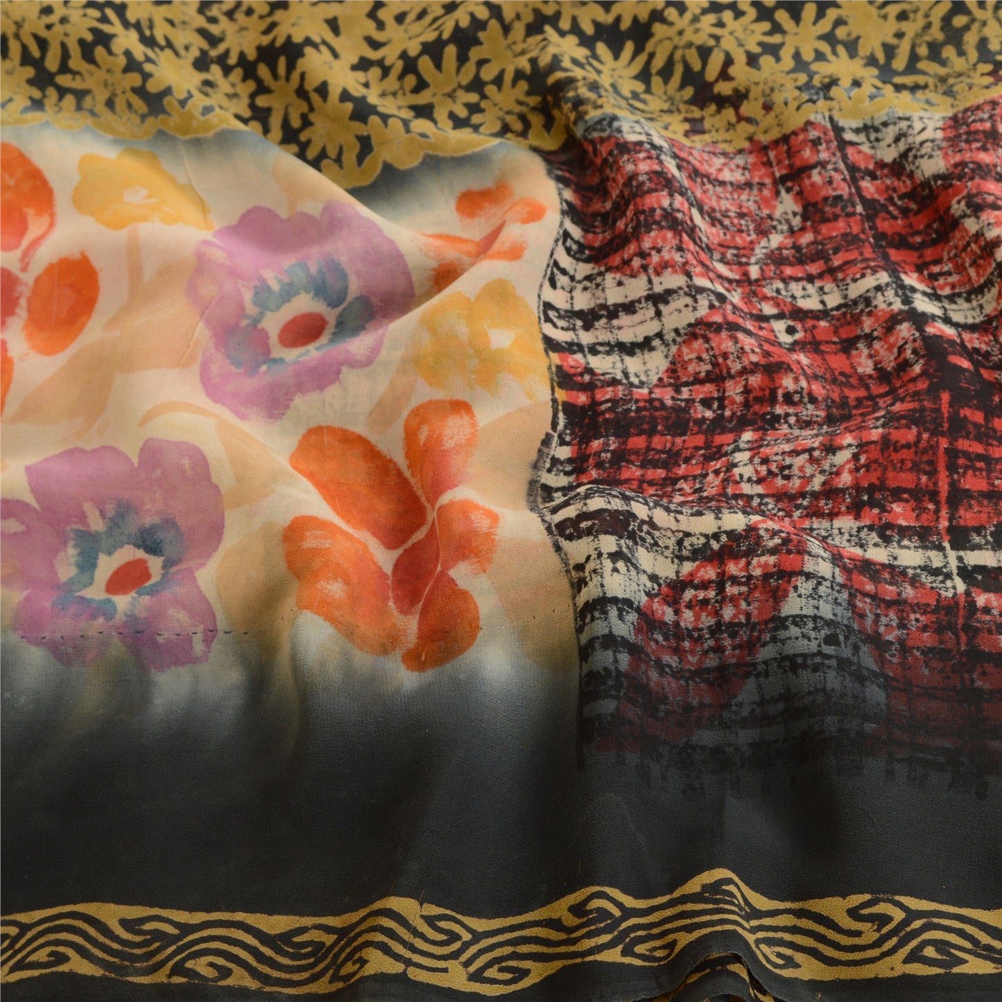 Sanskriti Vintage Multi Pure Georgette Silk Sarees Printed Sari 5yd Craft Sustainable Fabric