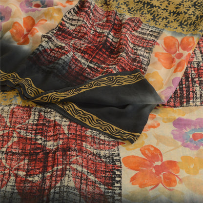 Sanskriti Vintage Multi Pure Georgette Silk Sarees Printed Sari 5yd Craft Sustainable Fabric