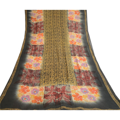 Sanskriti Vintage Multi Pure Georgette Silk Sarees Printed Sari 5yd Craft Sustainable Fabric