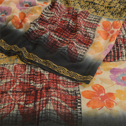 Sanskriti Vintage Multi Pure Georgette Silk Sarees Printed Sari 5yd Craft Sustainable Fabric
