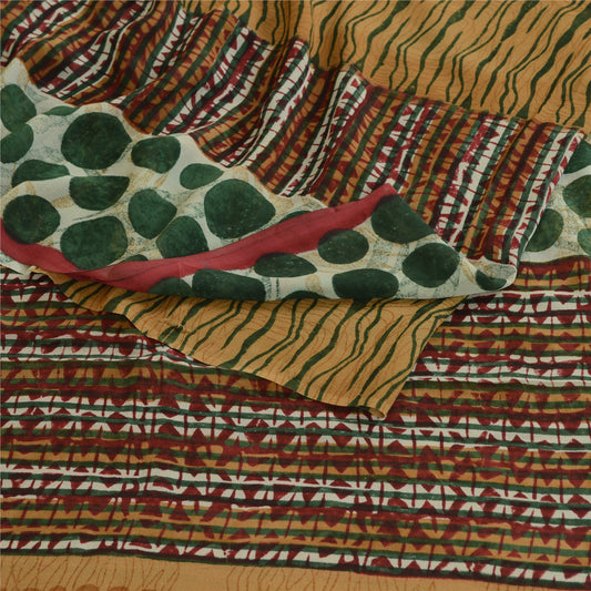 Sanskriti Vintage Multi Pure Georgette Silk Sarees Printed Sari 5yd Craft Sustainable Fabric