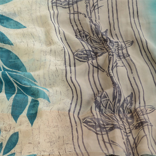 Sanskriti Vintage Blue Pure Georgette Silk Sarees Printed Sari 5yd Craft Sustainable Fabric